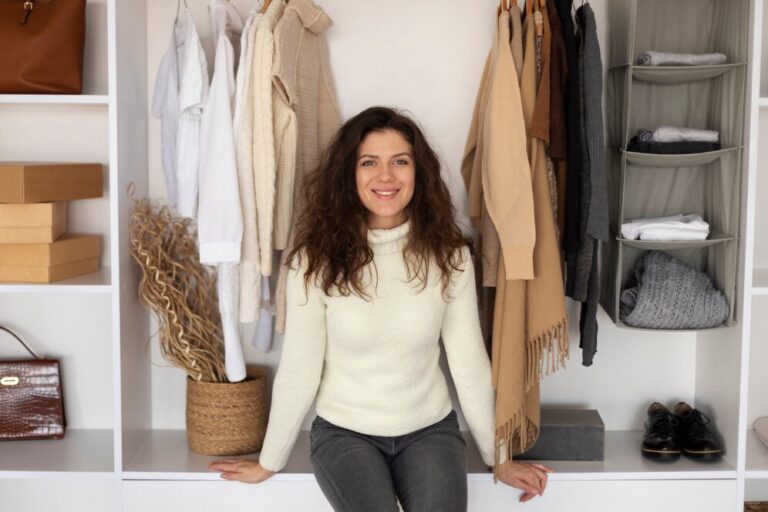 a woman in front of her womens office workwear